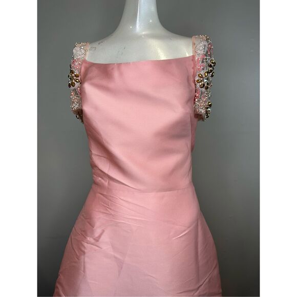 NWT Reem Acra Mikado Soft Kaftan Embroidered Tulle Beaded Sleeve Gown Sz 4 $3200